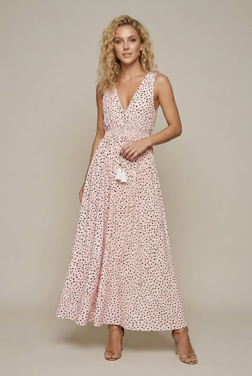 Women's Boho Sleeveless Polka Dot Maxi Dress V-Neck
