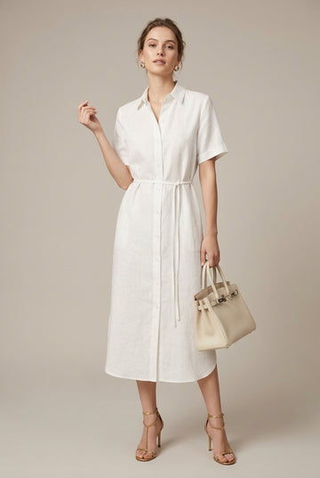 Women's Linen Shirt Midi Dress Relaxed Fit