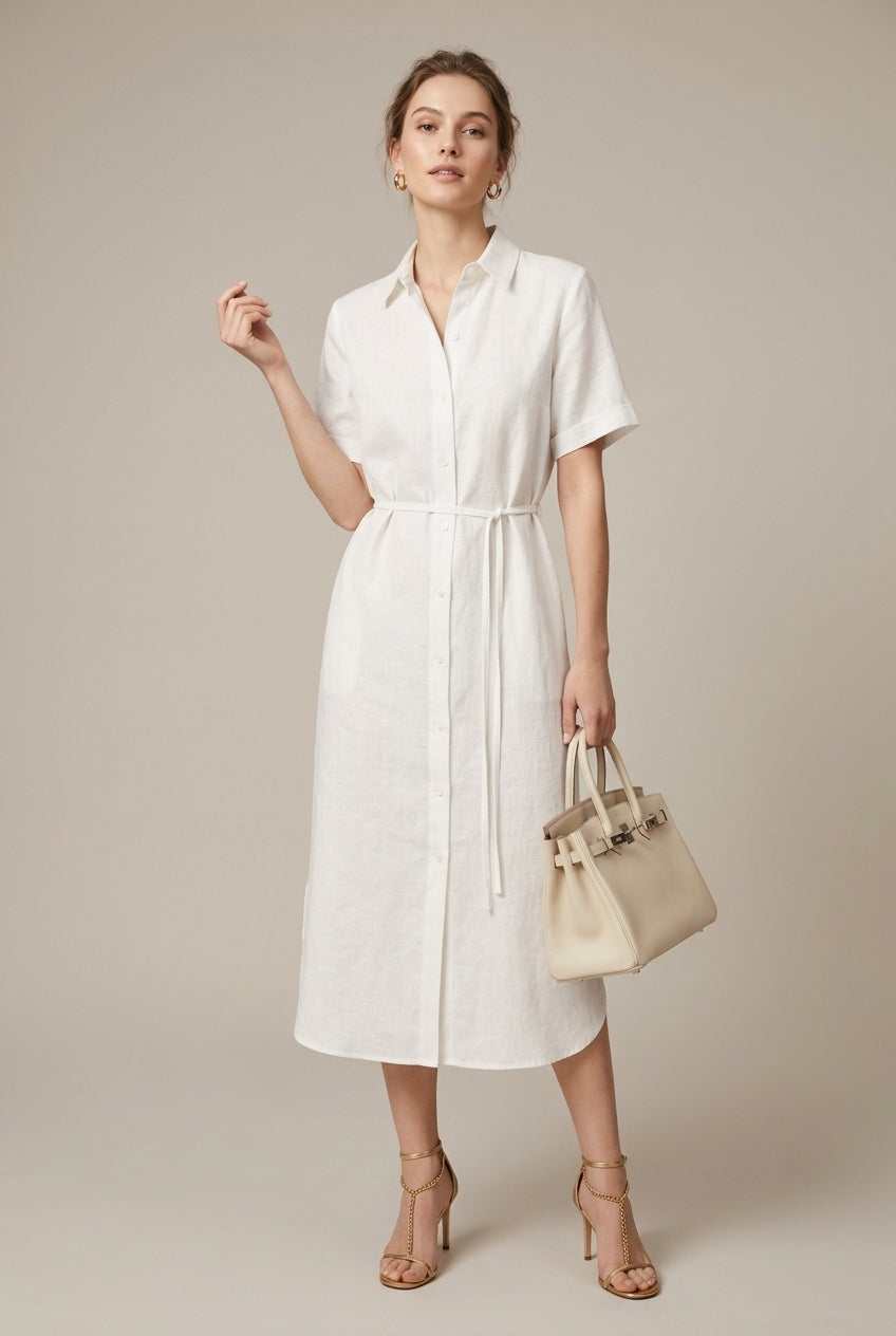 Women's Linen Shirt Midi Dress Relaxed Fit