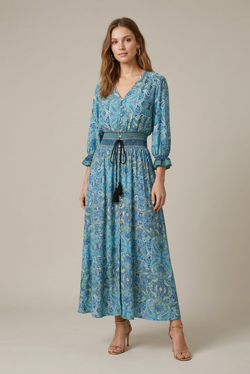 Women's Paisley Maxi Dress V-Neck