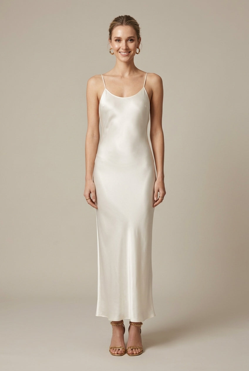 Women's Satin Maxi Dress Cowl Neck Spaghetti Strap