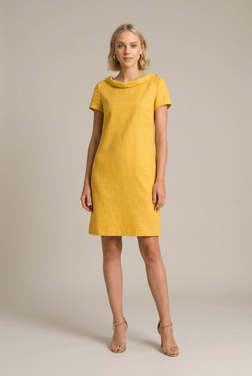 Women's Linen Midi Dress Cowl Neck