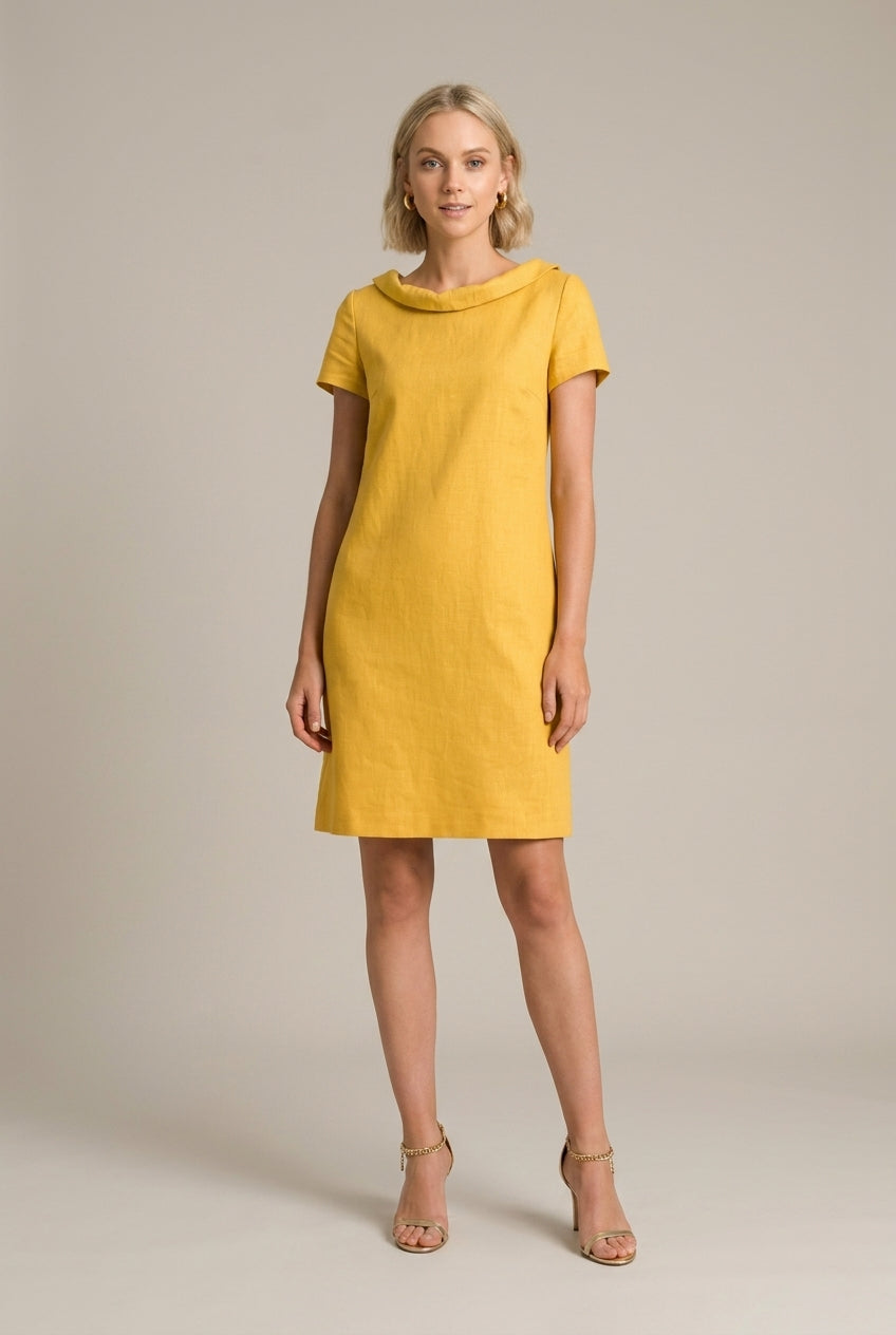 Women's Linen Midi Dress Cowl Neck