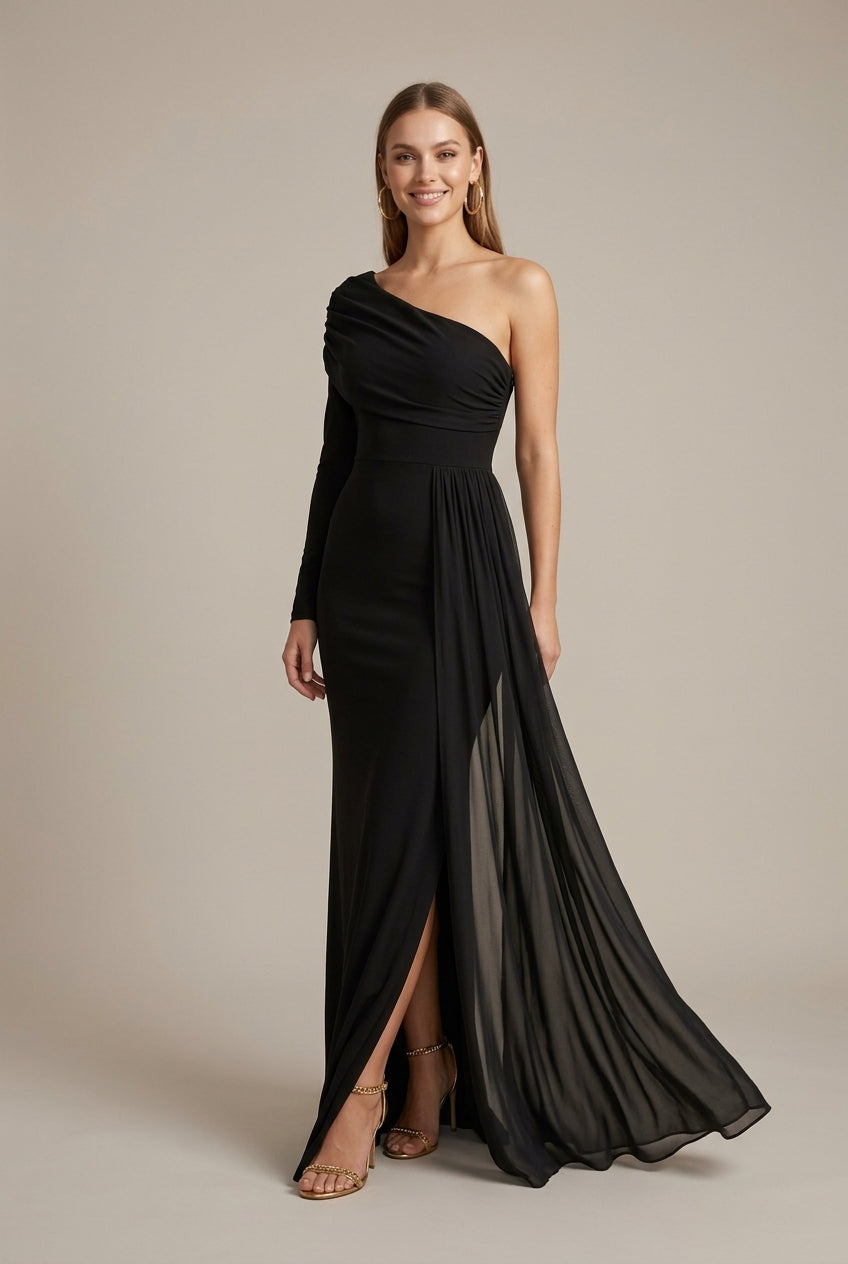Women's Off Shoulder Long Sleeve Bow Detail Fishtail Maxi Dress