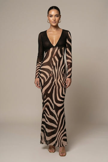 Women's V-Neck Zebra Print Party Dress