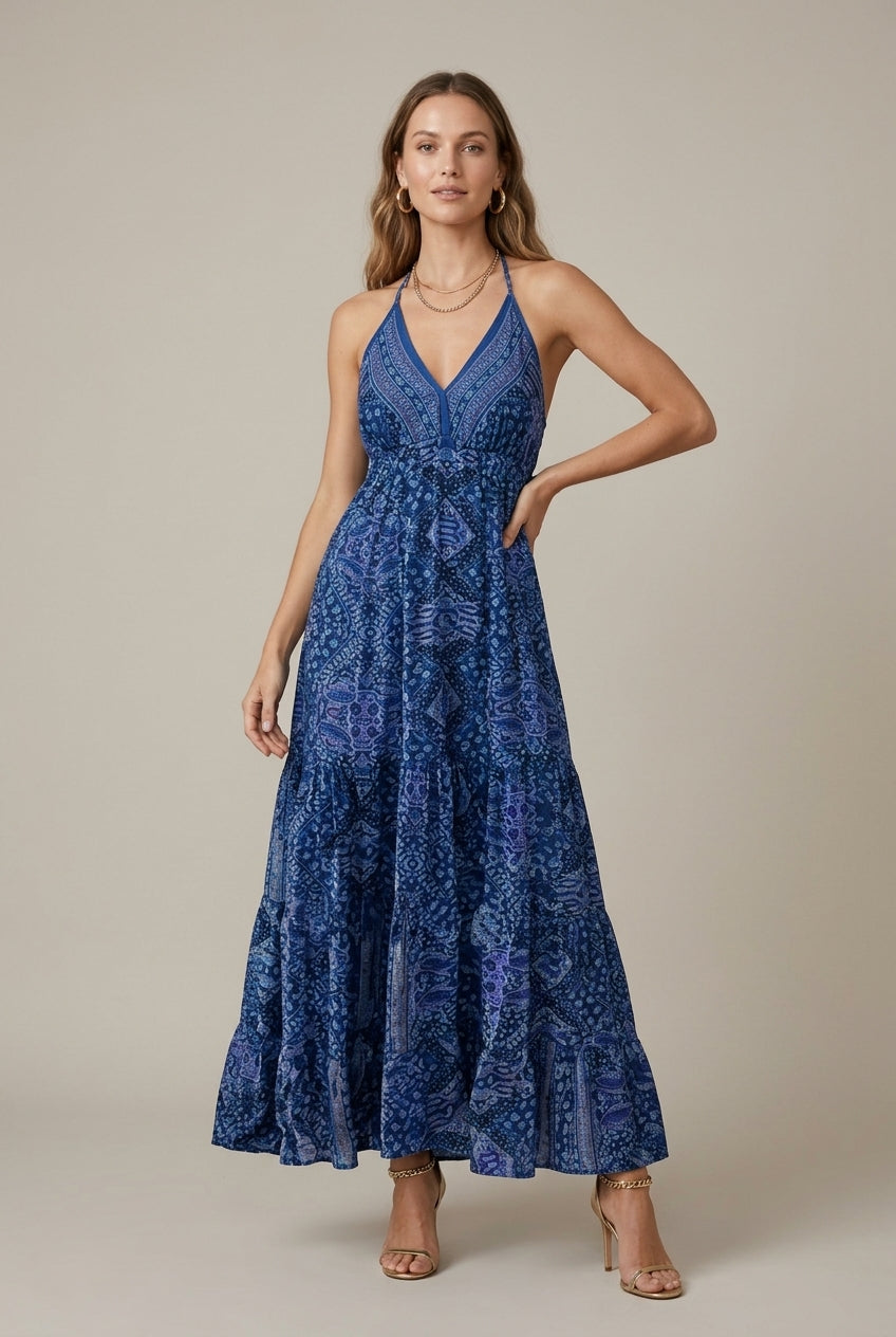 Women's Boho Animal Print Maxi Dress Spaghetti Strap