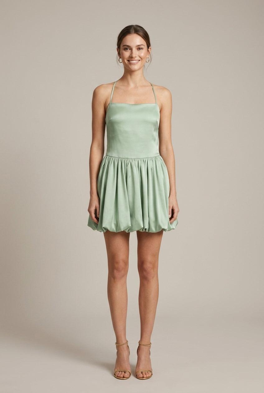 Women's Satin Mini Dress Cowl Neck - Open Cross Tie Back