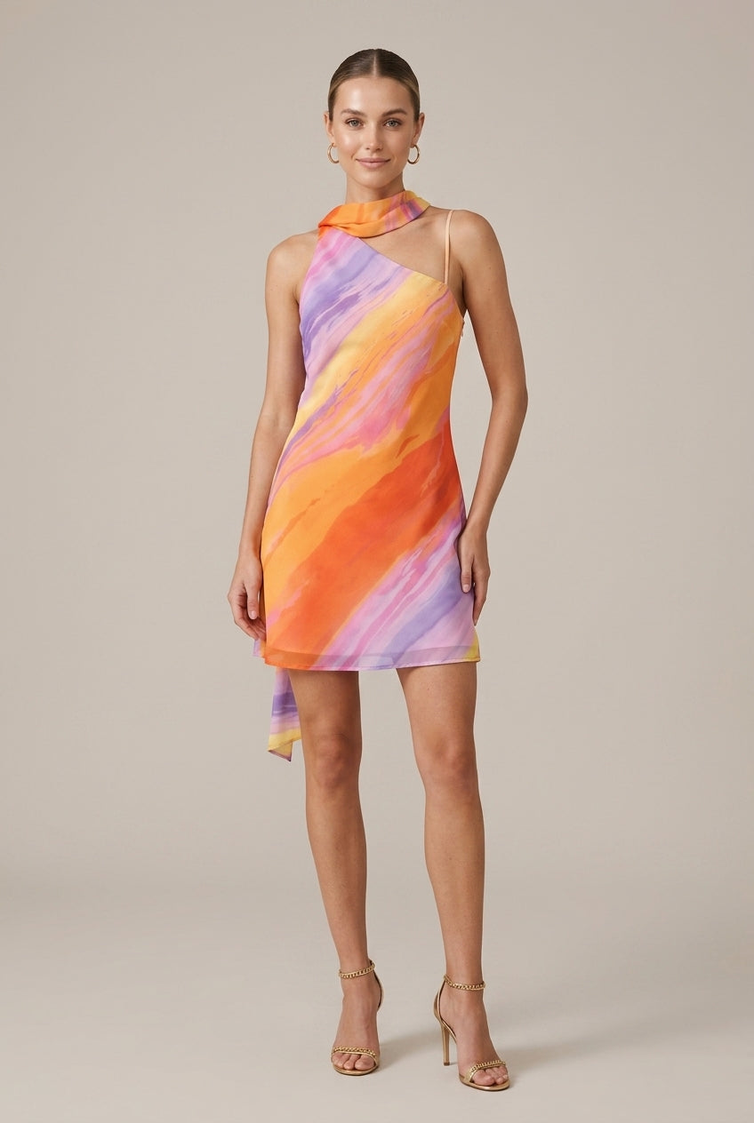 Women's Gradient Print Halter Neck Asymmetrical Mini Dress