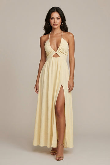 Women's Halter Cutout High Slit Midi Dress - Sleeveless