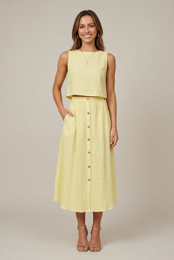 Women's Linen Two-Piece Skirt Set Sleeveless Crop Top