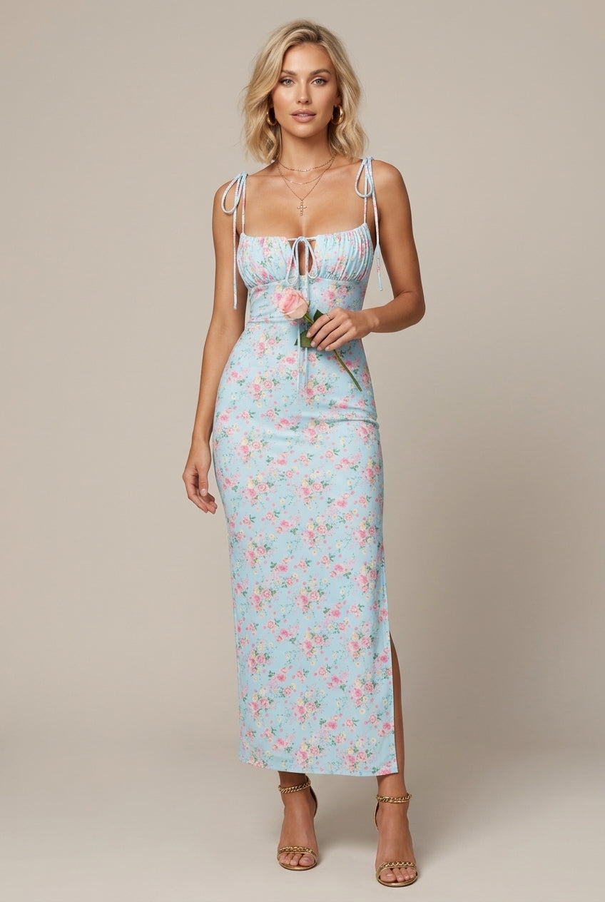 Women's Floral Puff Sleeve Maxi Dress