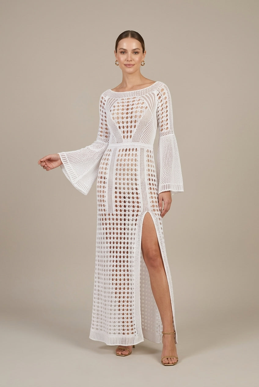Women's Crochet Maxi Dress Side Slit - Beach Cover Up