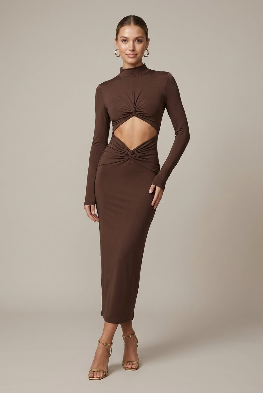 black high neck extreme cut out long sleeve bodycon dress Sexy Bodycon Ruched Party Club Mini Dress Long Sleeves Hollow Out Dresses
