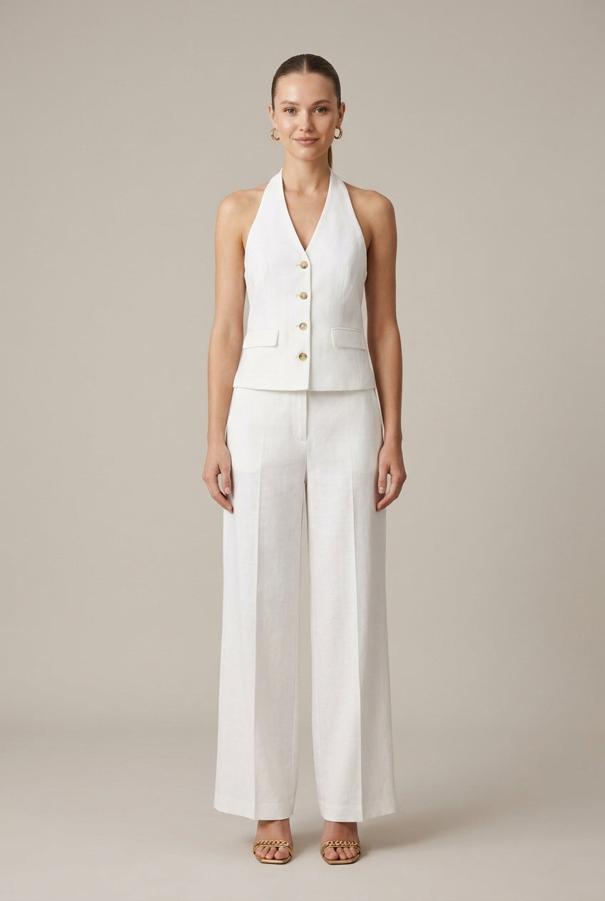 Women's Sleeveless V-Neck Vest Top - Wide Leg Pants Two Piece Set