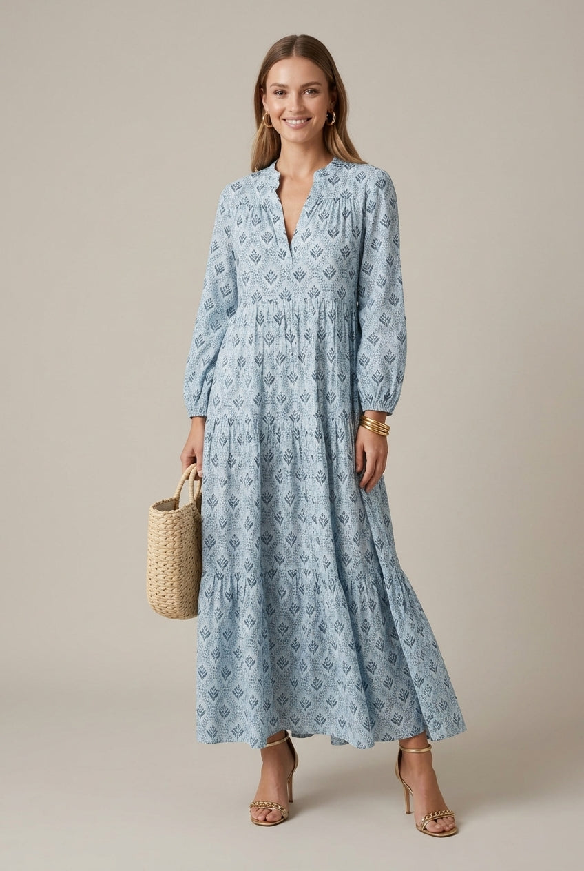 Women's Printed Maxi Dress V-Neck