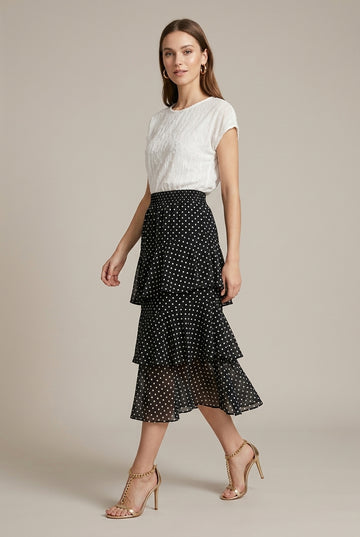 Women's Floral Midi Skirt Chiffon Tiered A-Line