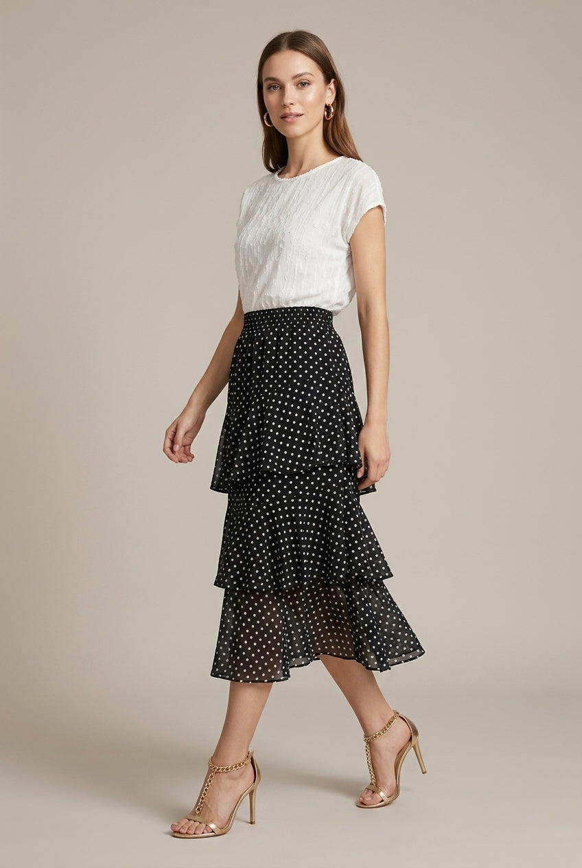 Women's Floral Midi Skirt Chiffon Tiered A-Line