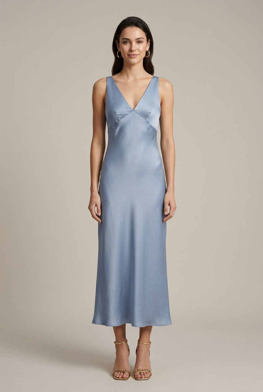 Women's Cross Back Cutout Satin Maxi Dress
