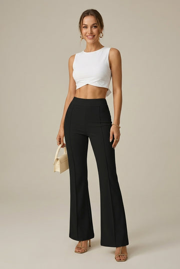 Women's High Waisted Flared Wide Leg Pants - Stretchy Trousers