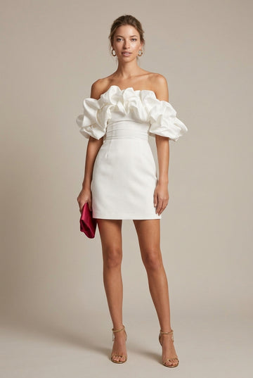 Women's Off Shoulder Ruffle Sleeve Mini Dress - Sweetheart