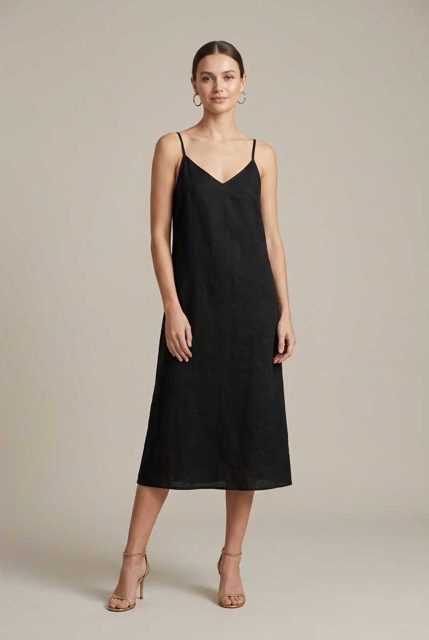 Women's Linen Midi Dress Relaxed Fit