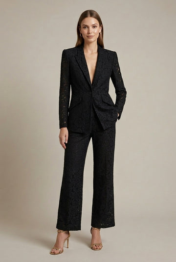 Women's Lace Long Sleeve Blazer Wide Leg Pant Suits for Women
