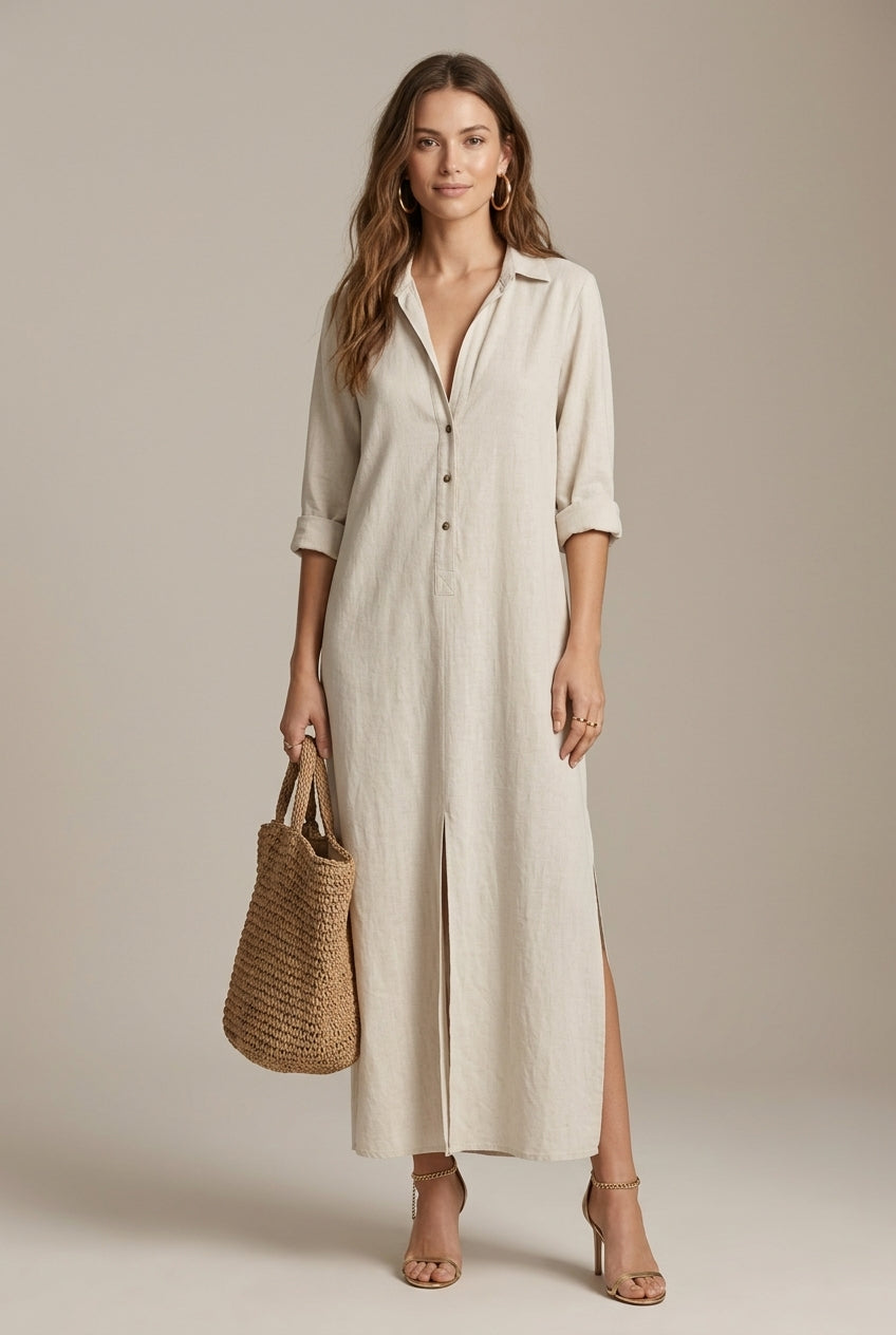 Women's Off White Linen Maxi Dress Relaxed Fit