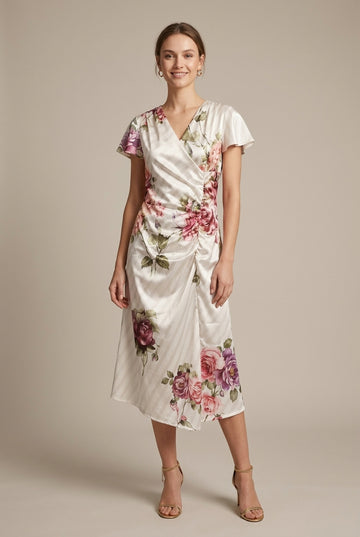 Women's Floral Wrap Midi Dress