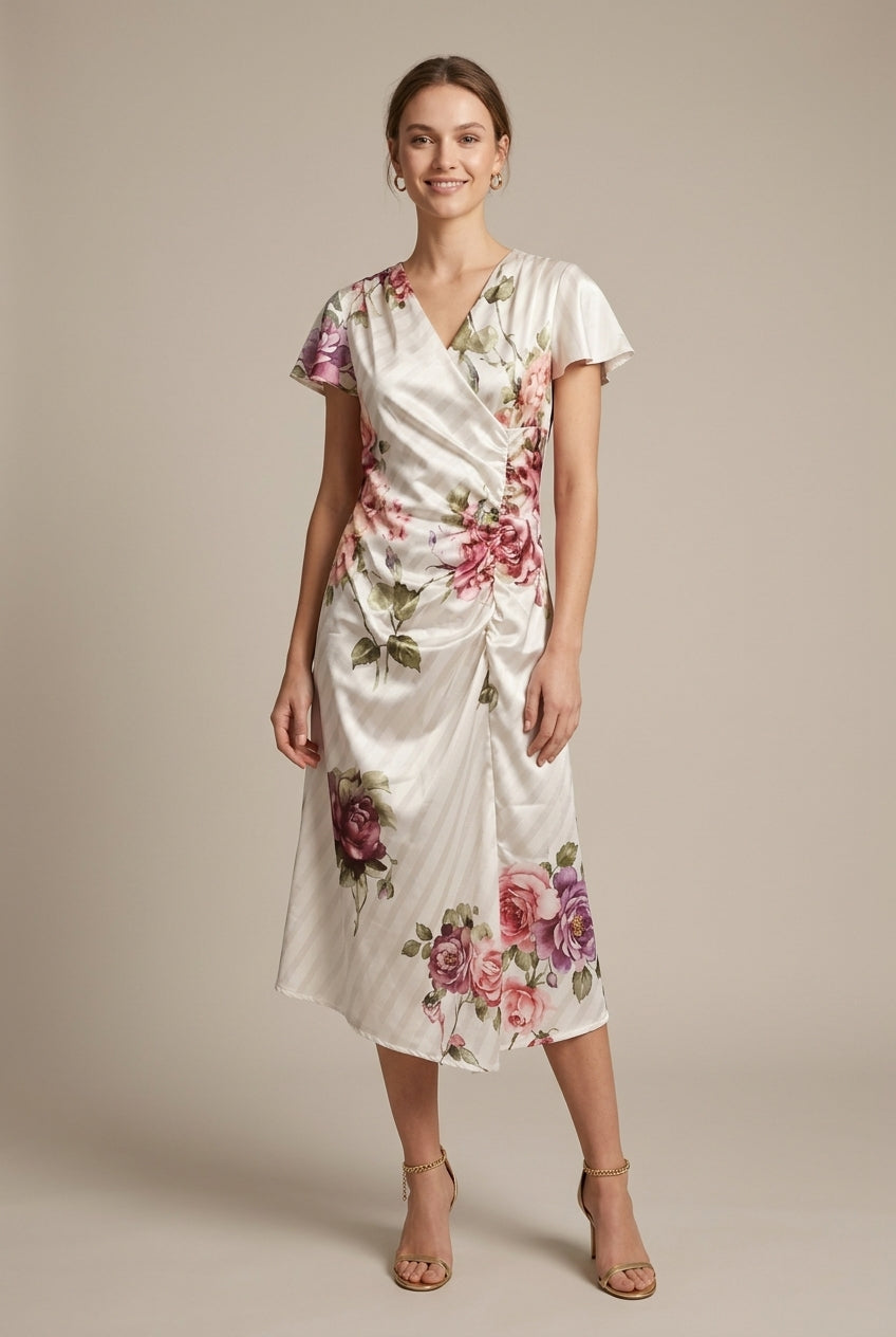 Women's Floral Wrap Midi Dress