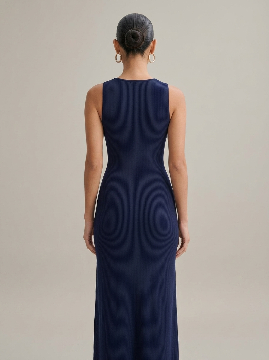 Women's Knit Maxi Dress Sleeveless Front Button Detail