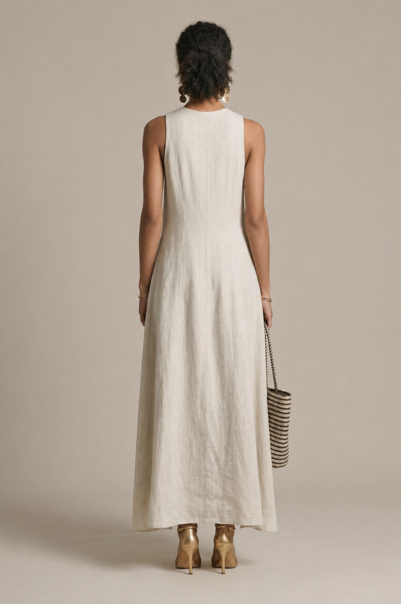 Women's White Linen Deep V-Neck Maxi Dress