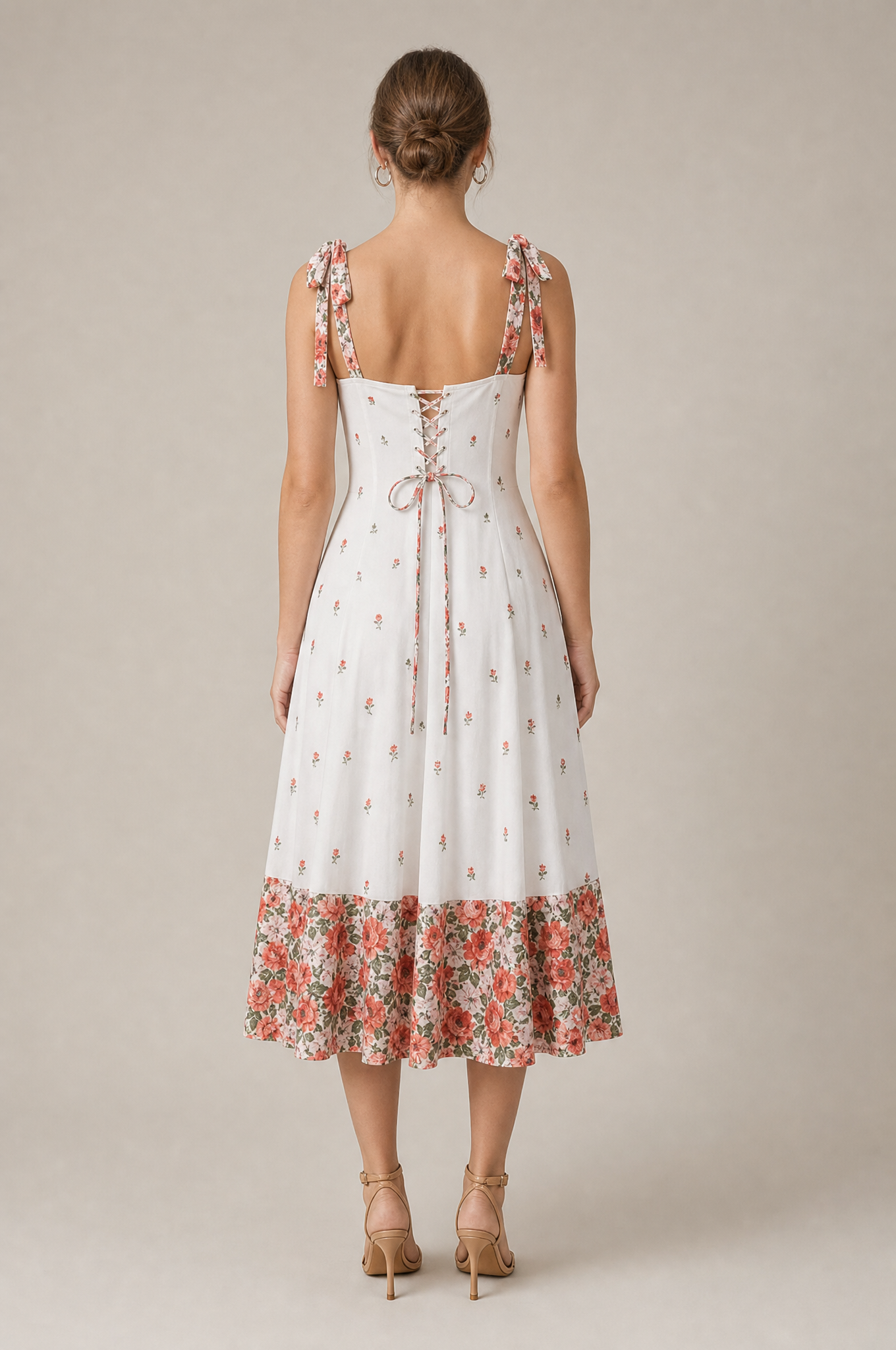 Women's Floral Midi Dress Sweetheart Neck Tie Strap