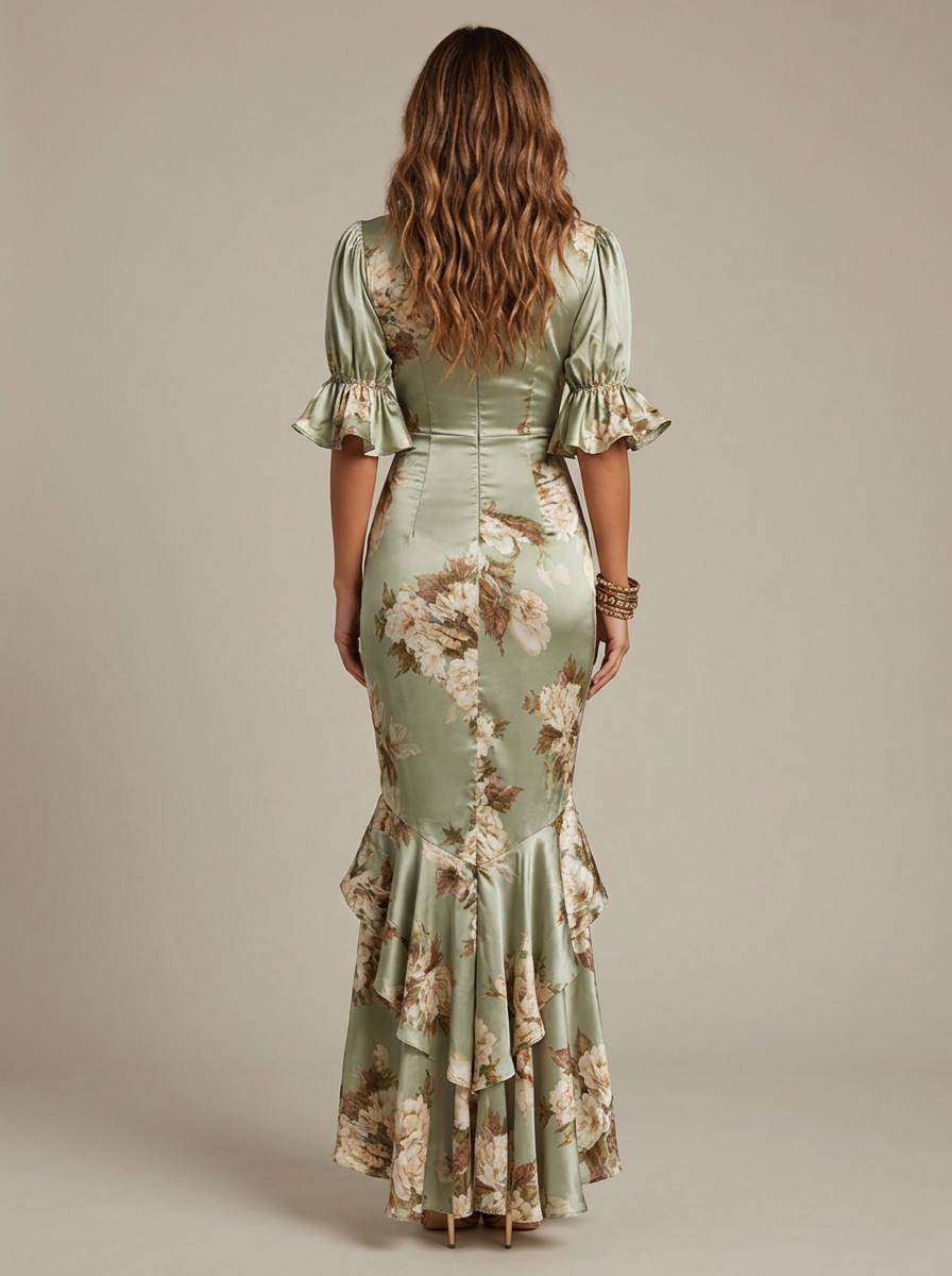 Women's Floral Maxi Dress V-Neck - Front Wrap Slit