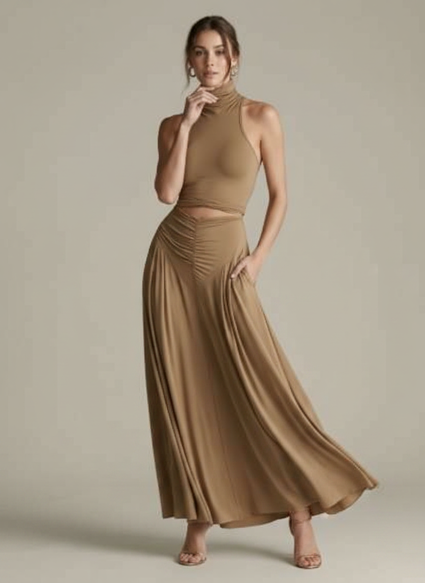 Women's Two-Piece Set Cutout Waist Halter Neck