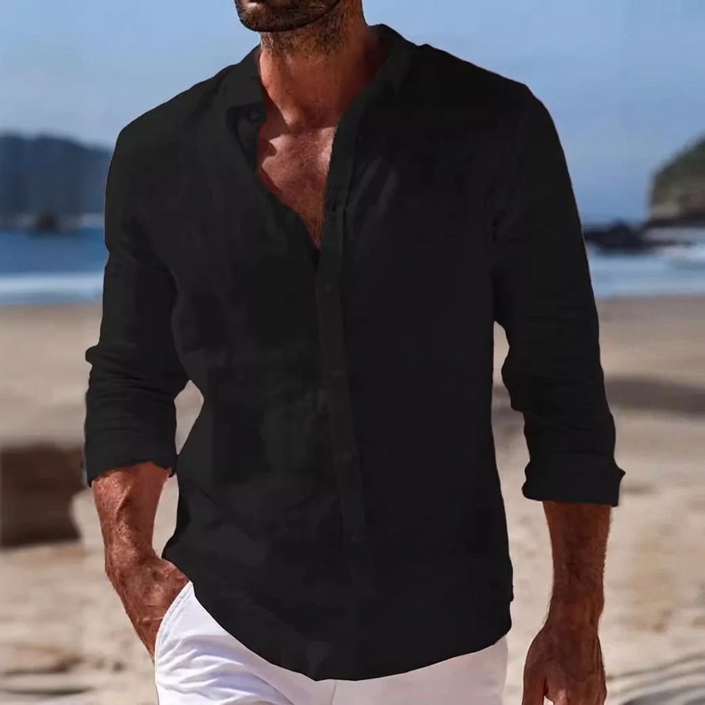 Cotton Linen Blend Shirt with Relaxed Fit and Long Sleeves