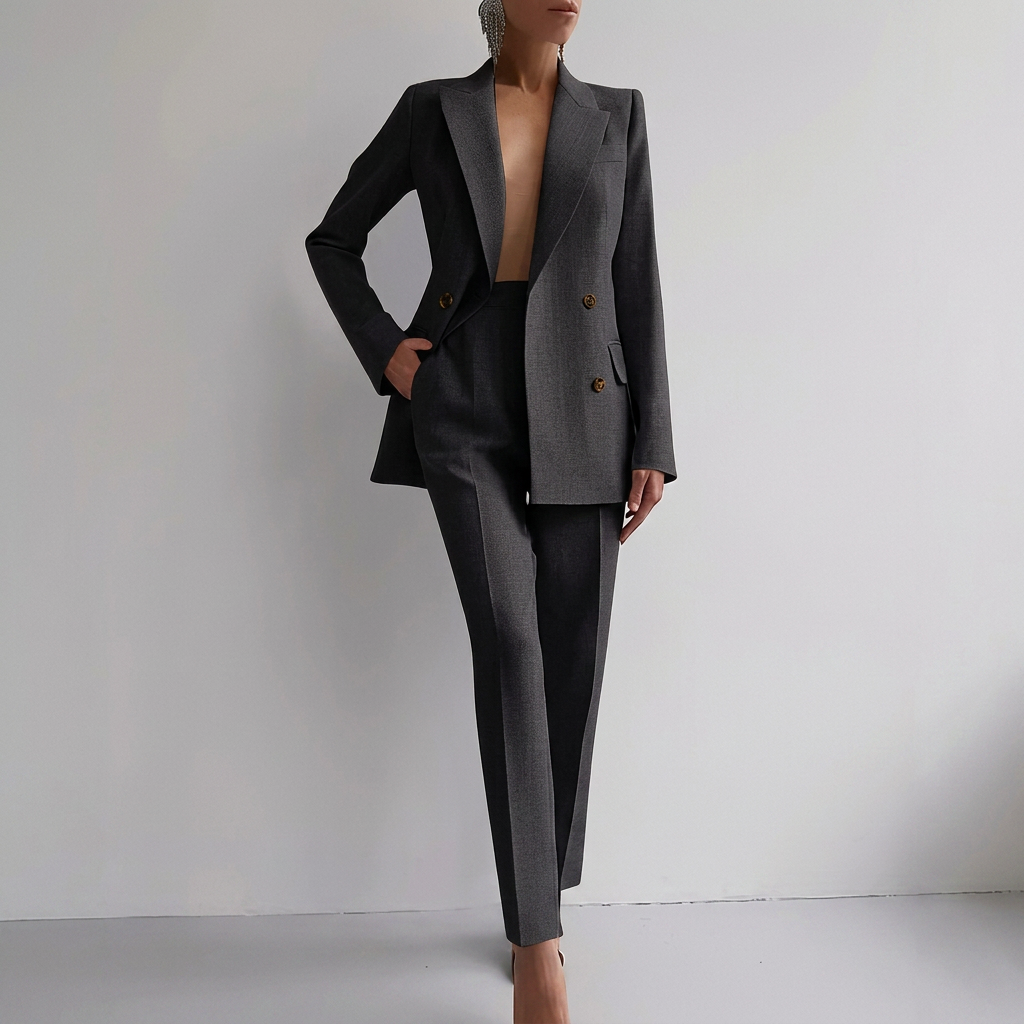 Women's Two Piece Set with Batwing Sleeve Top and Straight Leg Trousers