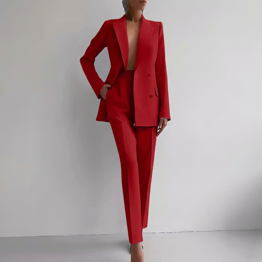 Women's Two Piece Set with Batwing Sleeve Top and Straight Leg Trousers