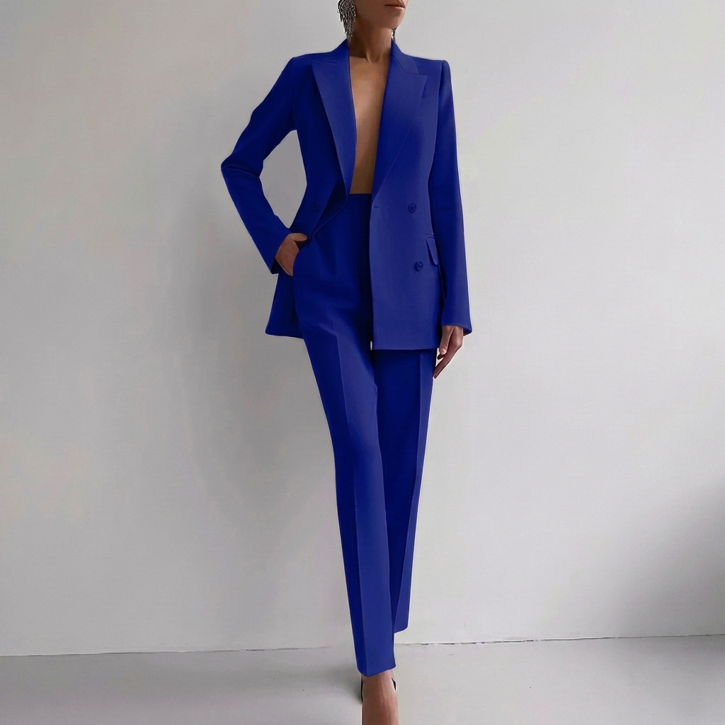 Women's Two Piece Set with Batwing Sleeve Top and Straight Leg Trousers