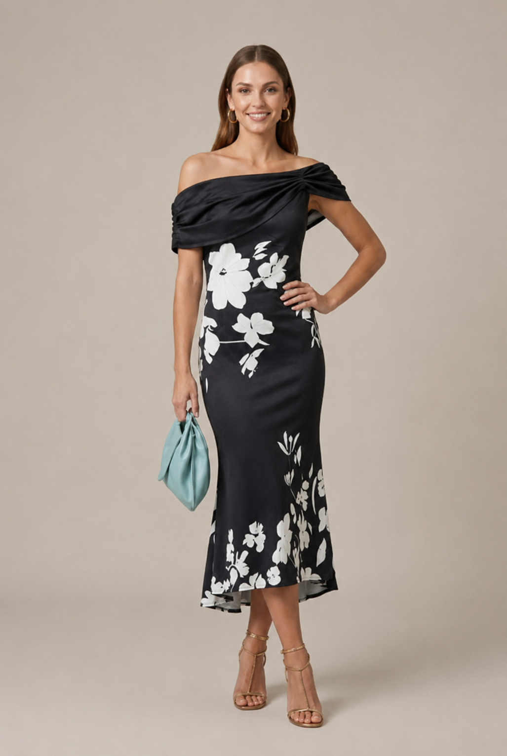 Women's Floral Midi Dress Off-Shoulder