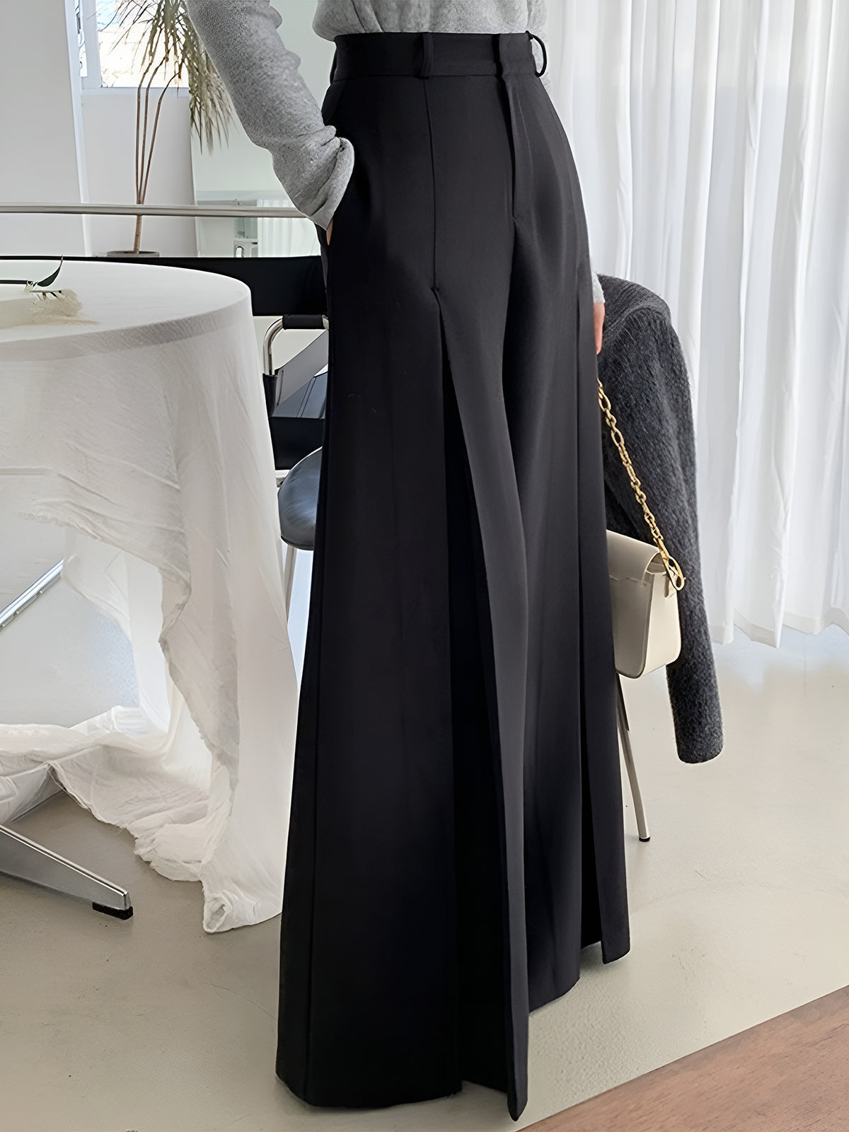 High Waist Pleated Pants with Side Pockets for Women, Regular Fit