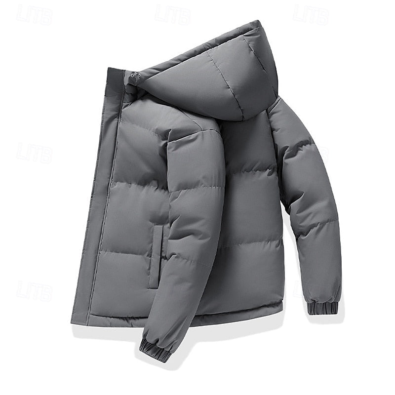 Padded Puffer Jacket with Adjustable Hood and Deep Pockets, Elastic Cuffs