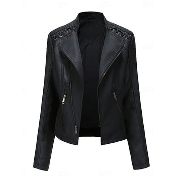 Biker Jacket with Front Zip and Tailored Fit for Fall Winter