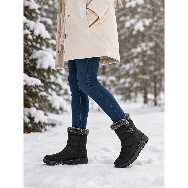 Mid Ankle Winter Boots with Side Fastening and Cushioned Footbed, Quilted Exterior