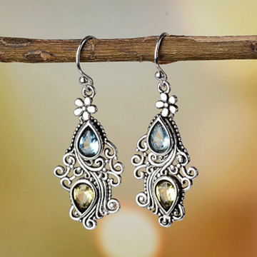 Women's Crystal Multi-Stone Drop Earrings - Filigree Design - Hook Closure