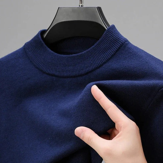 Men's Pullover Sweater with Straight Hem and Regular Fit Construction