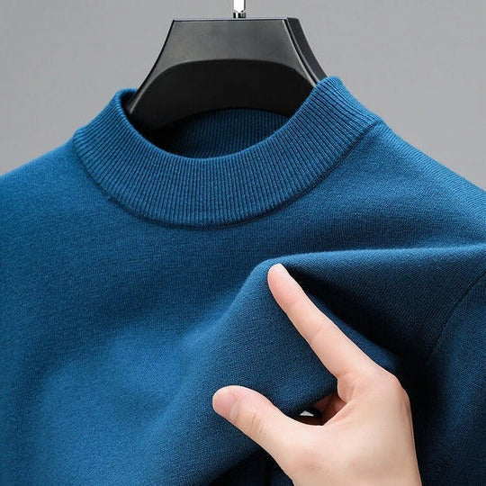 Men's Pullover Sweater with Straight Hem and Regular Fit Construction
