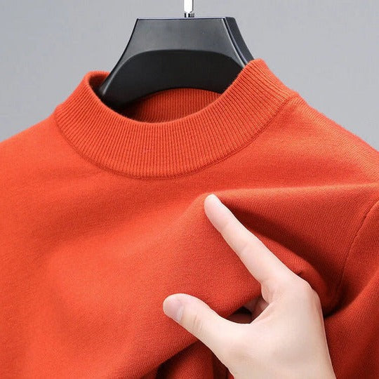 Men's Pullover Sweater with Straight Hem and Regular Fit Construction
