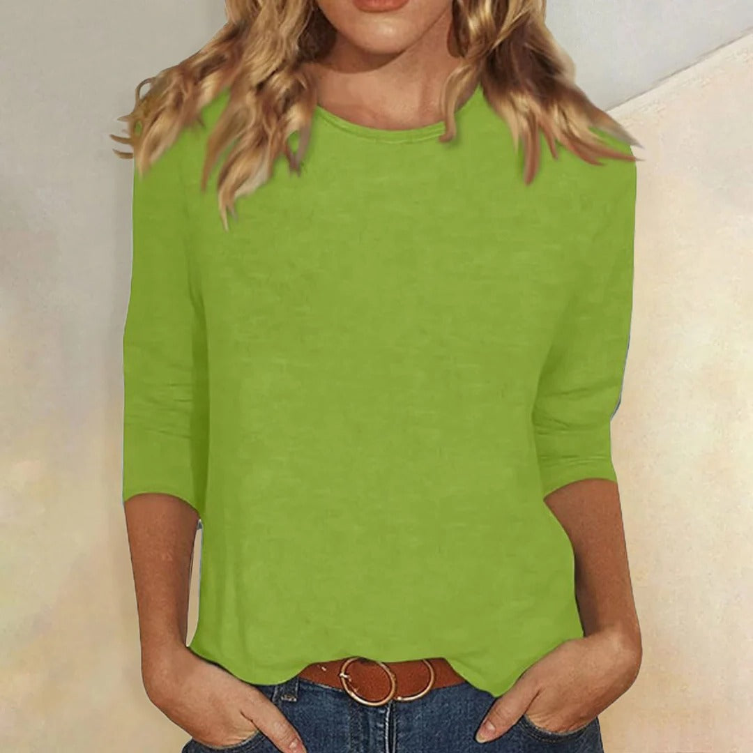 Long Sleeve Shirt with Round Neckline and Regular Fit, Nine Color Options