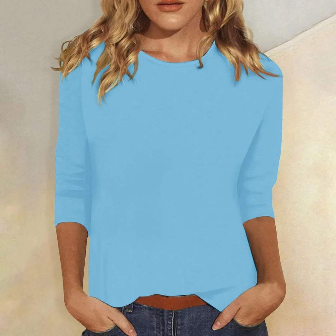 Long Sleeve Shirt with Round Neckline and Regular Fit, Nine Color Options