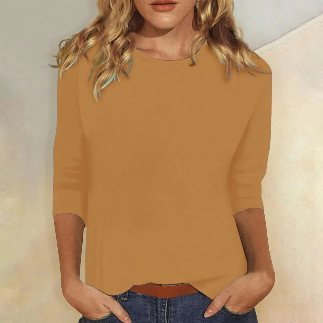 Long Sleeve Shirt with Round Neckline and Regular Fit, Nine Color Options